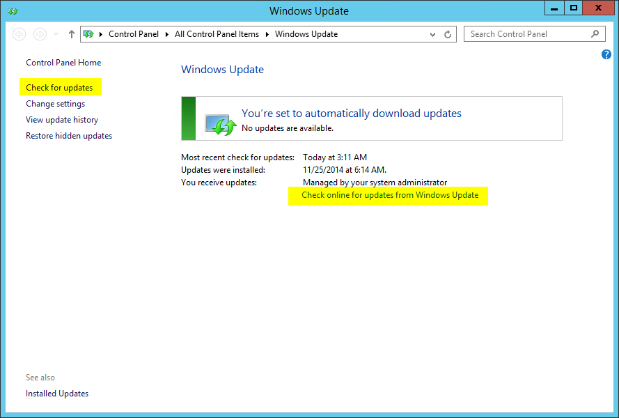 windows updates managed by system administrator